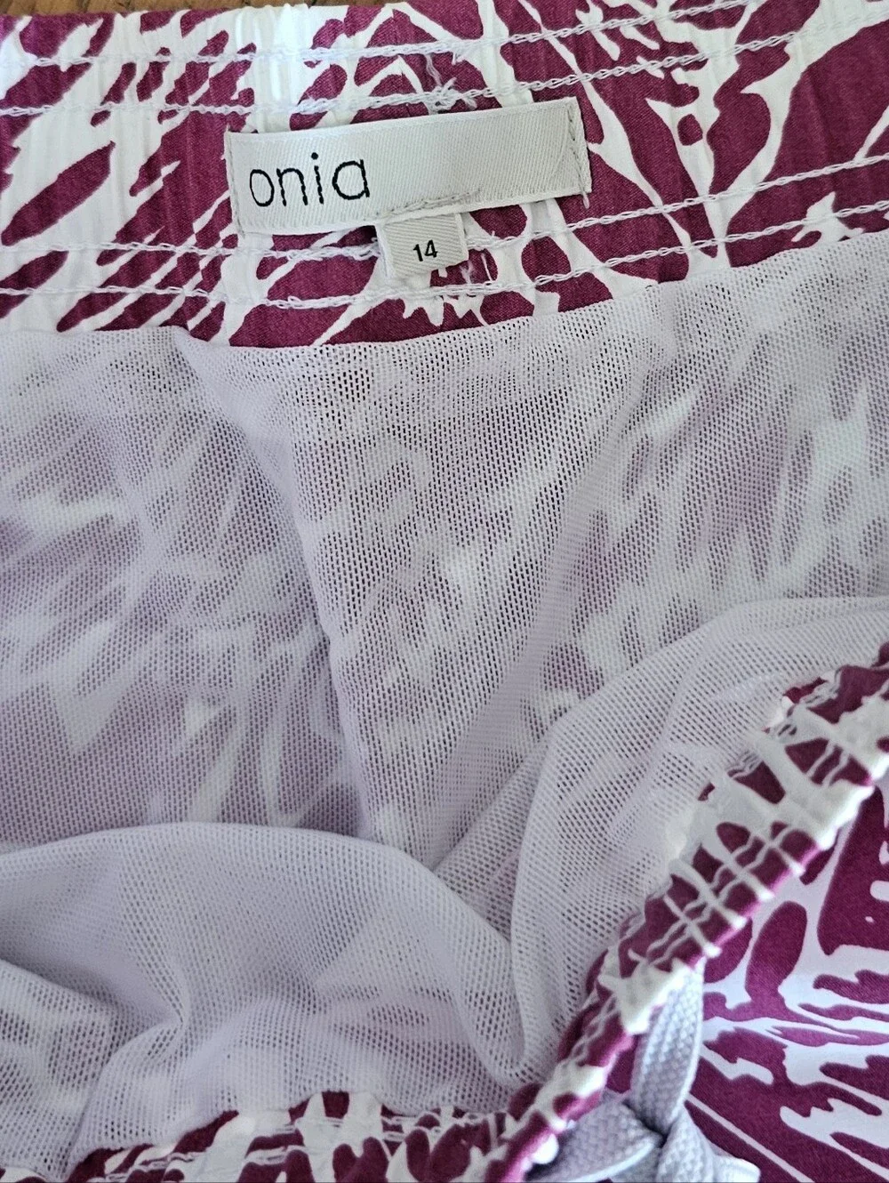 NWT Boys Onia Magenta and White Abstract Charlie Trunk Swim Shorts Sz 14